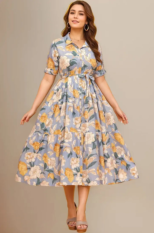 VK Women's Floral Printed Maxi Western Dress Midi Party Dress for Women