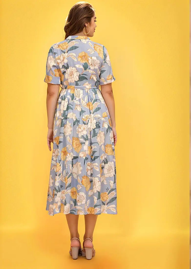 VK Women's Floral Printed Maxi Western Dress Midi Party Dress for Women