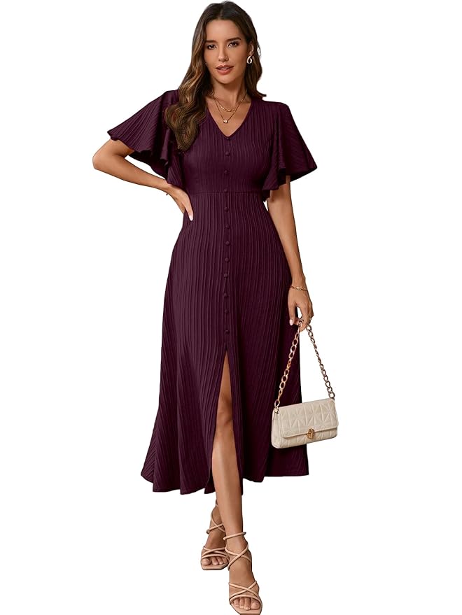 Shasmi Girl's & Women's Pleated Midi Dress with Flutter Sleeves |