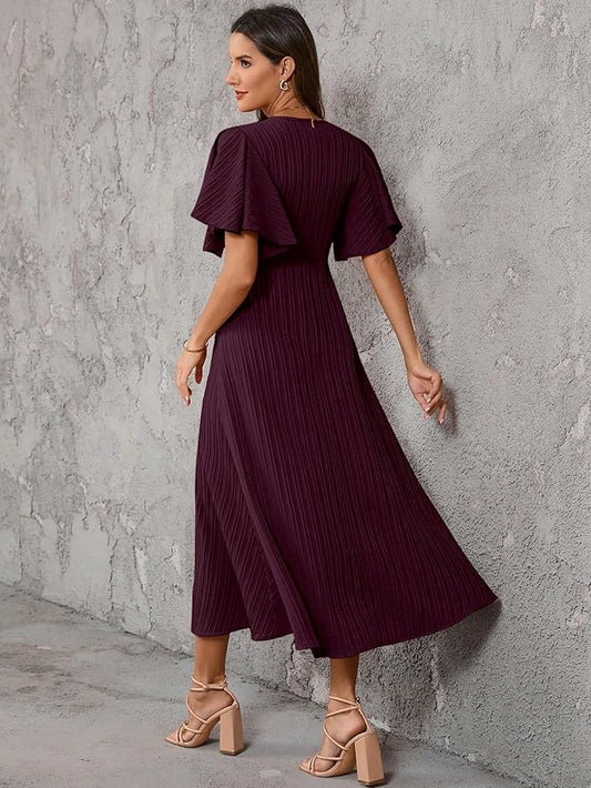 Shasmi Girl's & Women's Pleated Midi Dress with Flutter Sleeves |