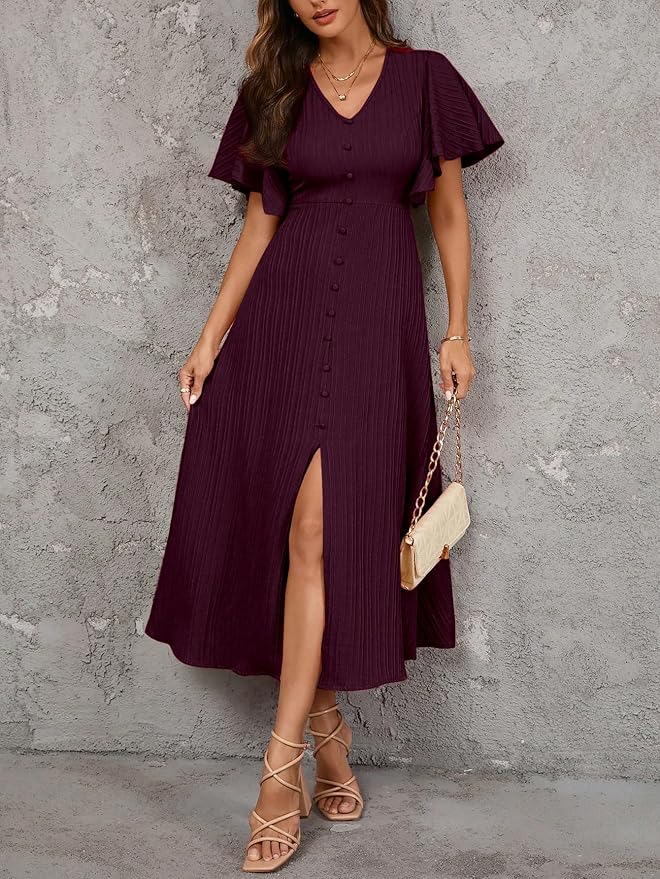 Shasmi Girl's & Women's Pleated Midi Dress with Flutter Sleeves |