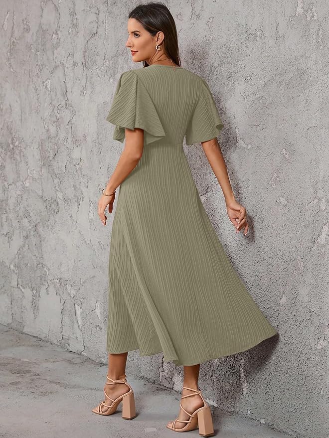 Shasmi Girl's & Women's Pleated Midi Dress with Flutter Sleeves |