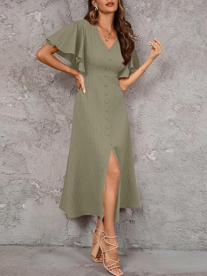 Shasmi Girl's & Women's Pleated Midi Dress with Flutter Sleeves |